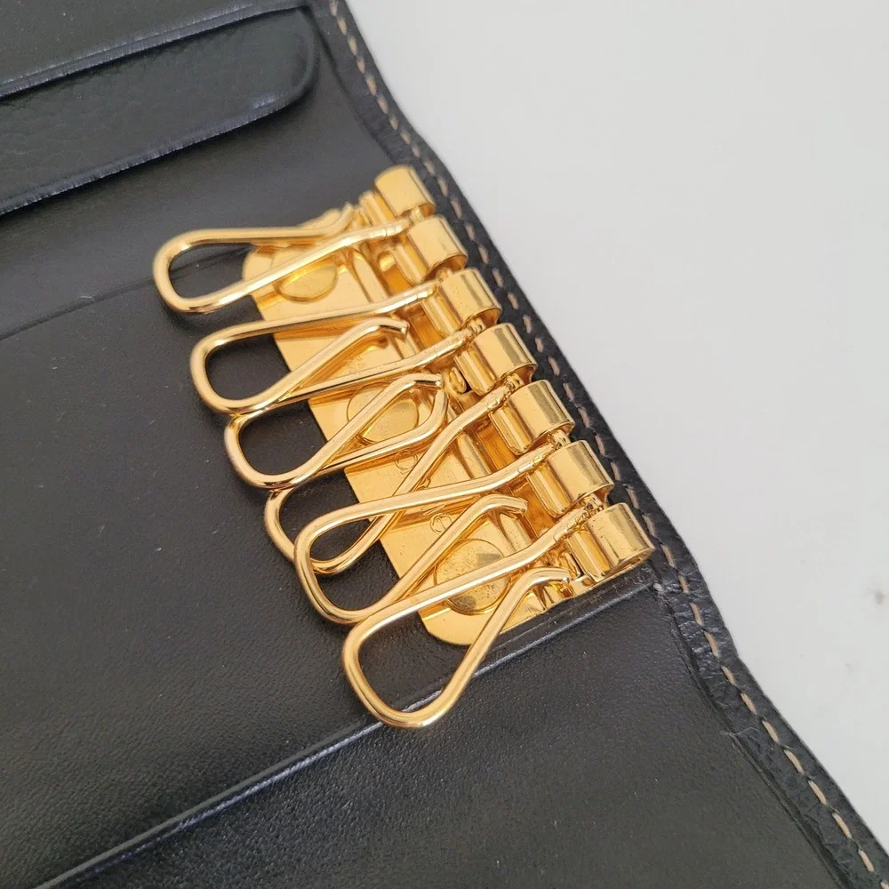 Dunhill Black Pebbled Leather 6 Hook Key Case Gold Tone Hardware Wallet